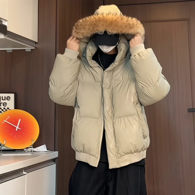 Detachable Big Fur Collar Men Winter PU Leather Jacket Plus Size 5XL-M Thick Warm Loose Men's Casual Jackets and Coats 3Colors