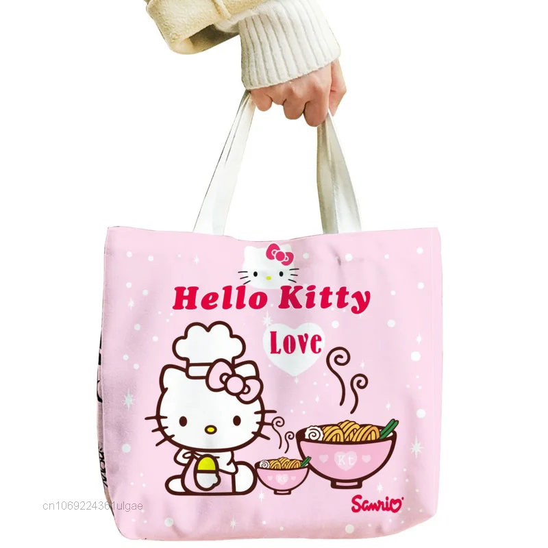 Sanrio, Холщовая Сумка Hello Kitty, женские повседневные сумки через плечо 3 размера, модная сумка с мультяшным принтом Y2k, женские розовые сумки-тоуты