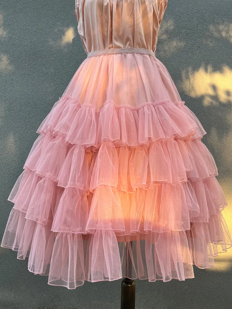 Sweet Lolita Mesh Ruffles Tutu Skirts Ball Gown Lolita Extended Skirt Lining Daily Lolita Lace Gauze Fluffy Skirt