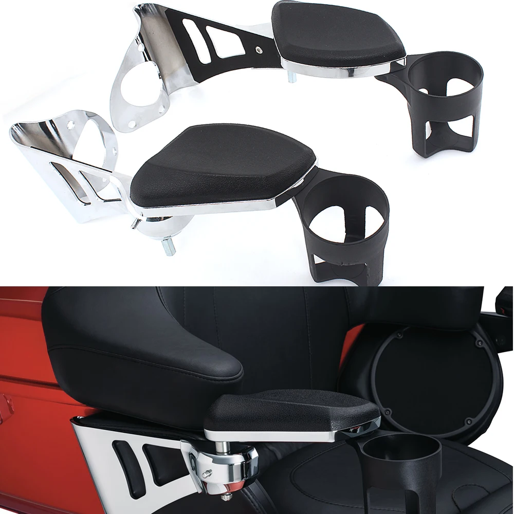 

1 Pair Rear Adjustable Passenger Armrests With Drink Holder Fits For Harley Touring Electra Glide Road Glide Ultra 2014-Up