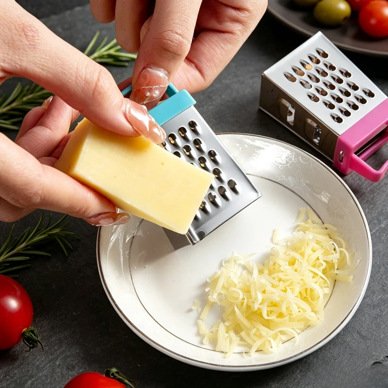 Mini 4-sided Stainless Steel Cheese Grater Multifunctional Kitchen Shredder Tool Manual Grater for Lemon Garlic Nut Vegetables