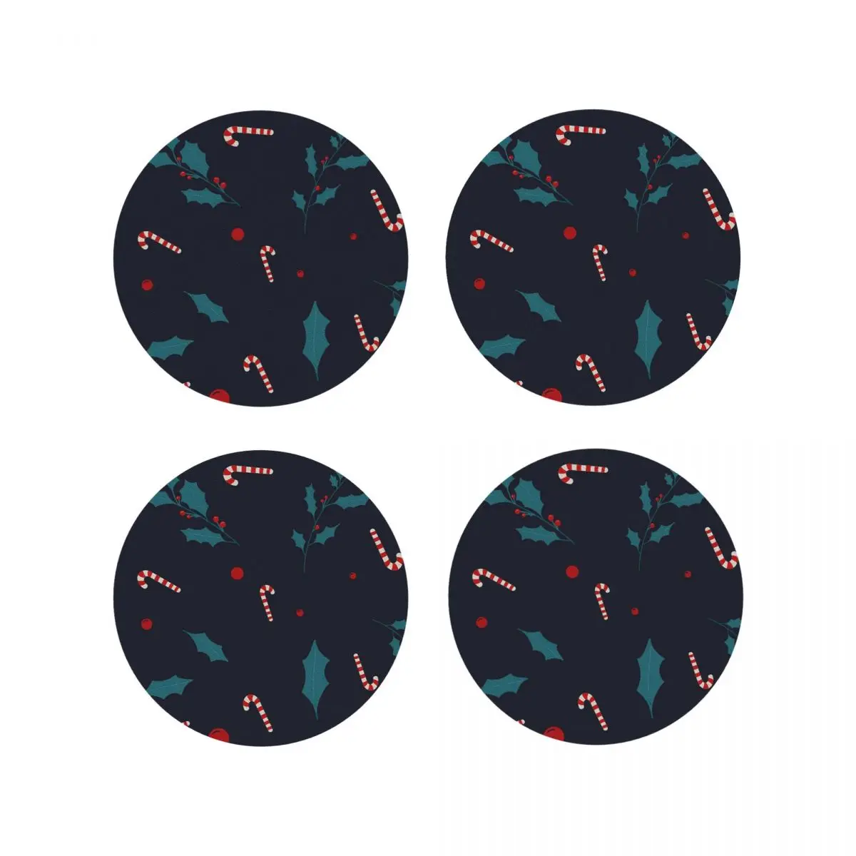 

Candy Canes + Holly Coasters Kitchen Placemats Insulation Cup Coffee Mats For Decor Home Tableware Pads Set of 4