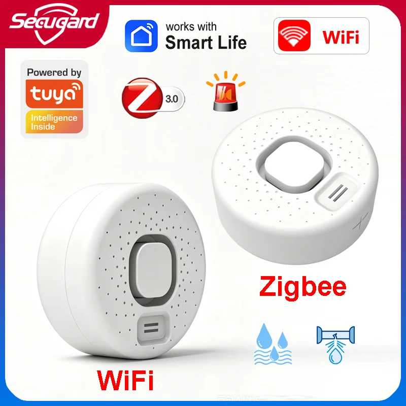

WiFi Zigbee Water Leakage Detector Work with Tuya Smart Life APP Water Overflow Drip Sensor Smart Home Kitchen Sound Alarm Alert