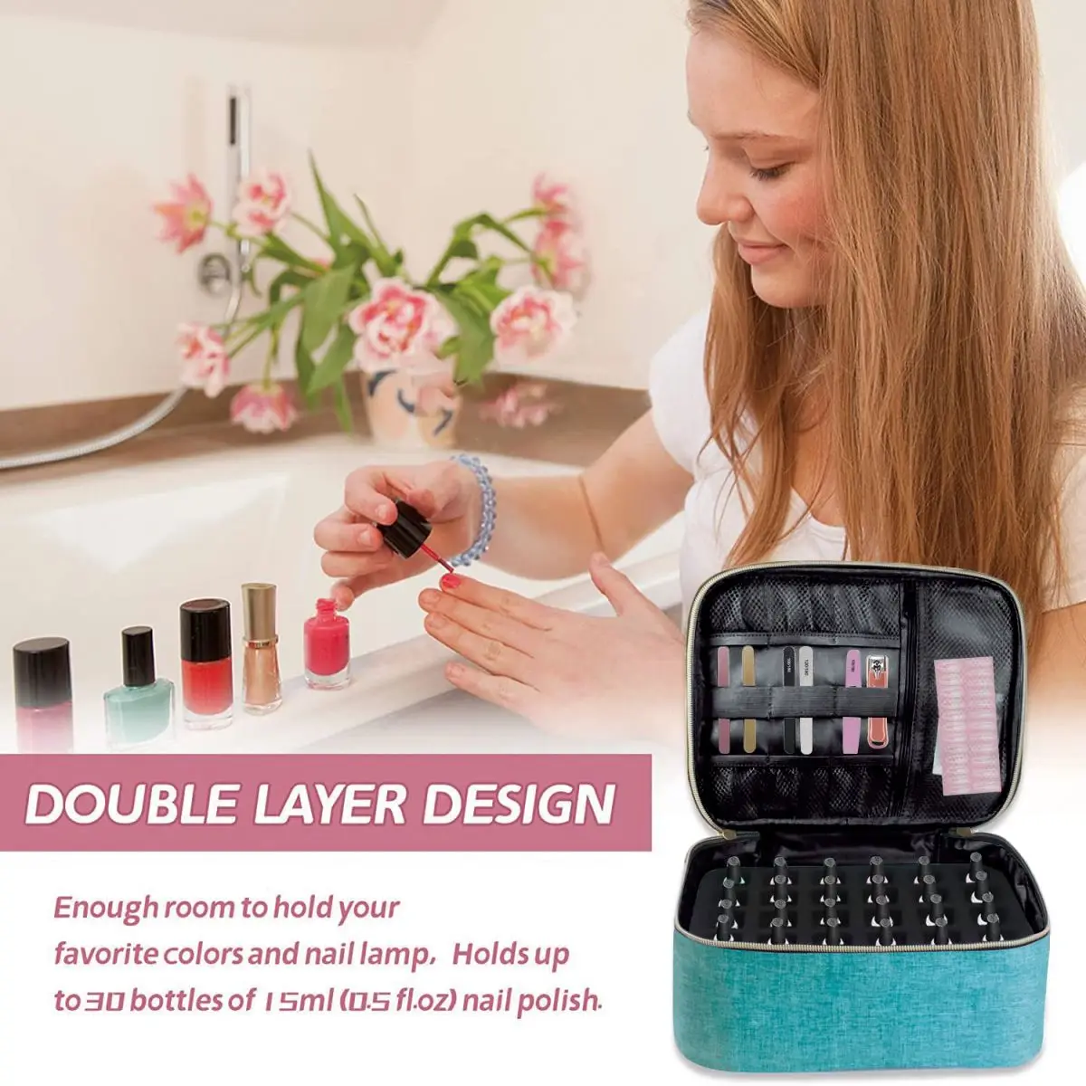 حقيبة حمل لتنظيم طلاء الأظافر بطبقة مزدوجة لتنظيم مستحضرات التجميل للفتيات والنساء، فن الأظافر، والزيوت العطرية، ومجموعة مستحضرات التجميل #5