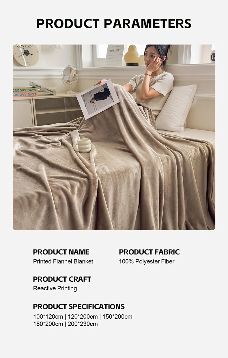Solid Color Soft Flannel Sofa Throw Blanket Cozy Multi-Purpose Plush Blankets for Bed Travel Office Nap Single Double Bed Sheet