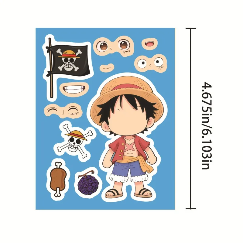One Piece Luffy Roronoa Zoro 8-teiliger Aufkleber-Set, hochwertige Farbgebung, niedliche Q-Version, Druck, Schüler-Puzzle, DIY, selbstklebender, lustiger Aufkleber – Detail 2