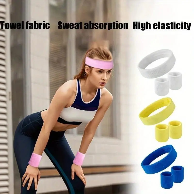 

3PCS/set Mens Sports Headband Sweatband Stretch Elastic Outdoor Sport Sweat Headband Wristband Women Gym Running Tennis Headwrap