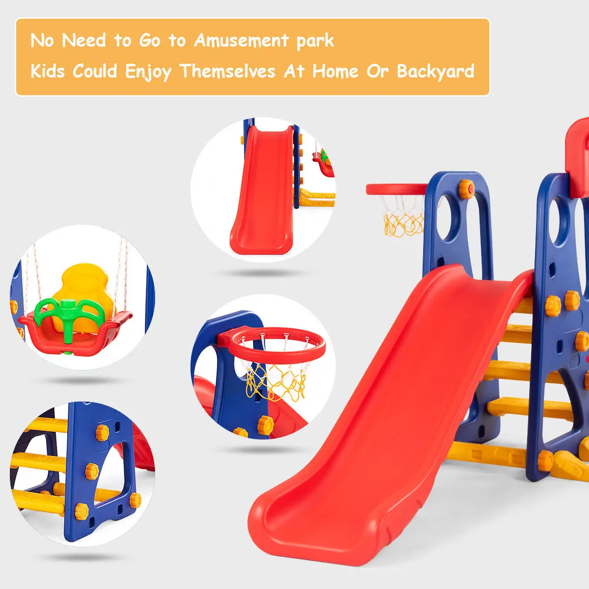 3 in 1 Junior Children Climber Slide Swing Seat canestro da basket Playset Backyard