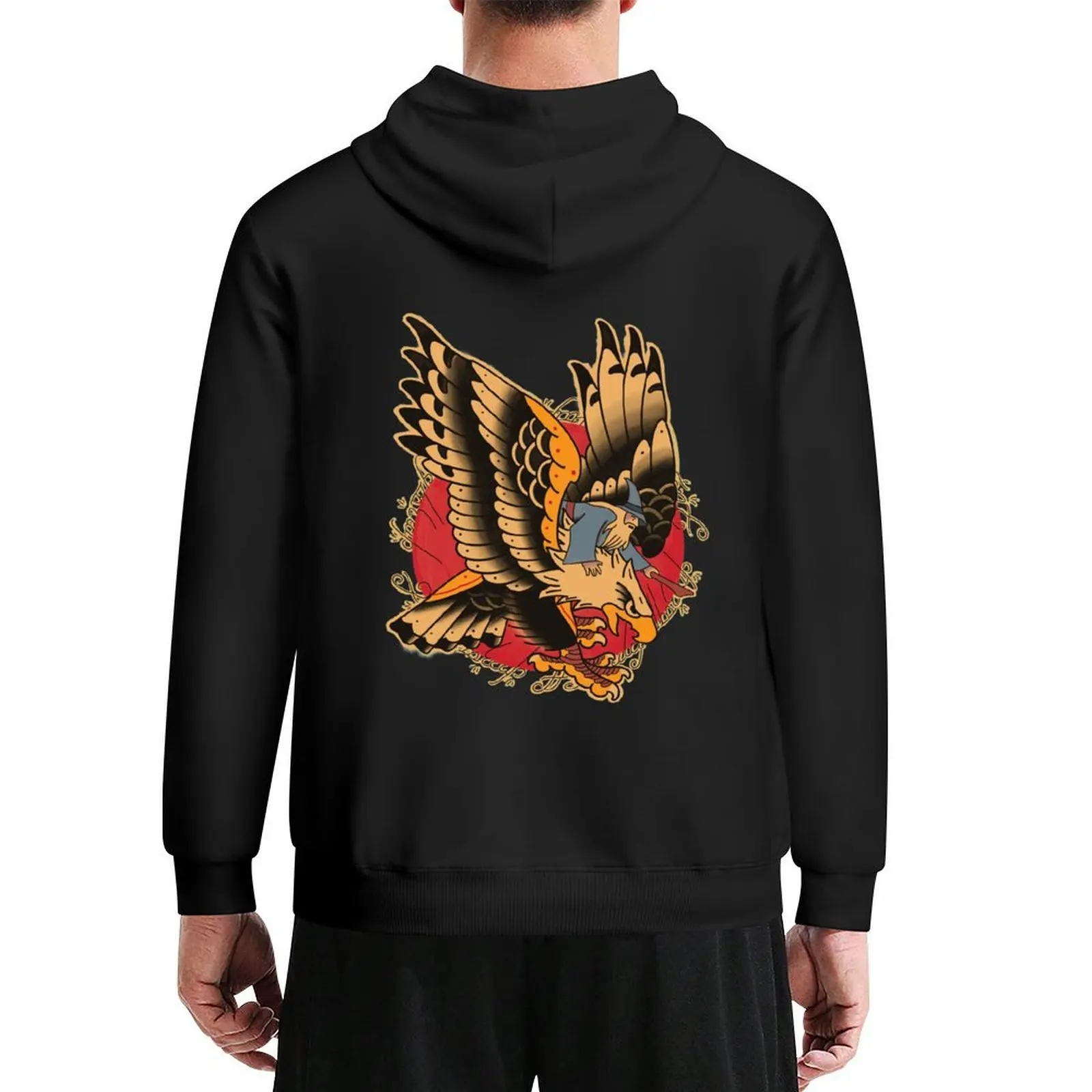 

Traditional the grey and Eagle Hoodie japanese style blouse hooded shirt mens clothing hoodie man