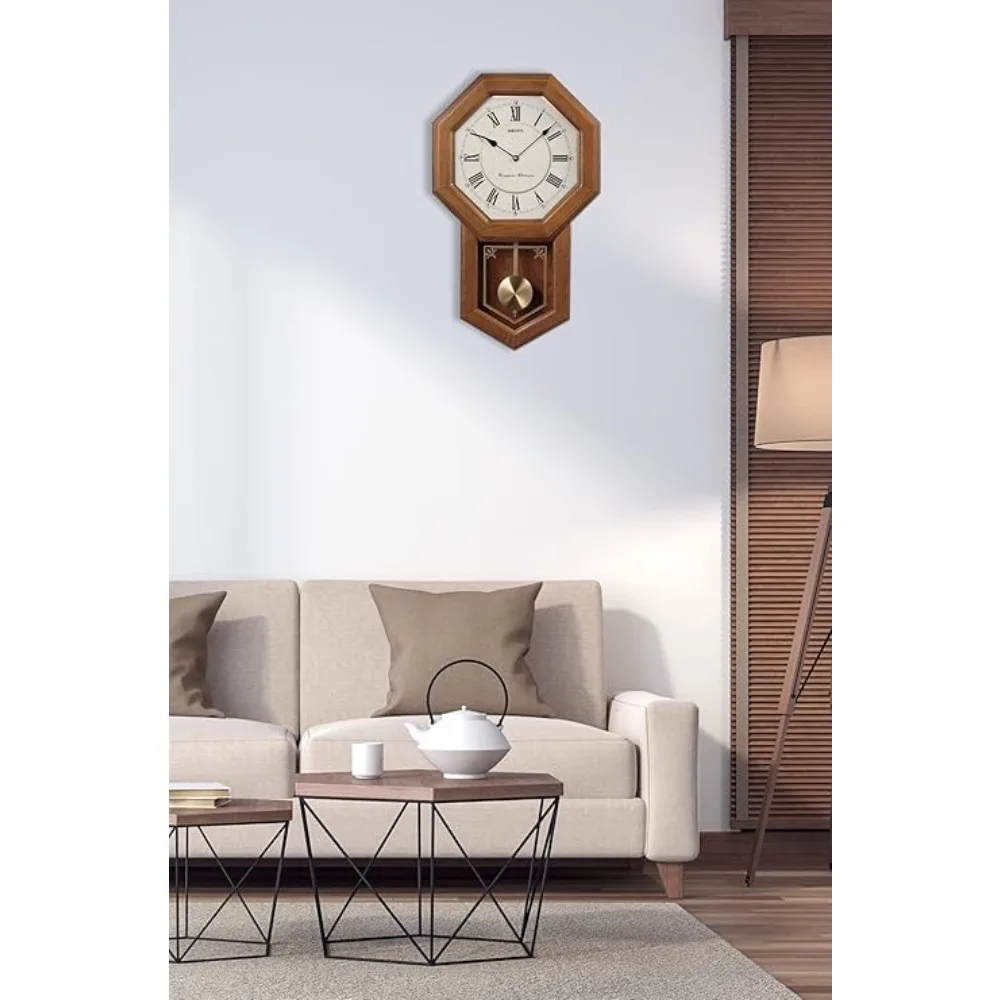 Light Oak Traditional Schoolhouse Wall Clock with Chime & Pendulum