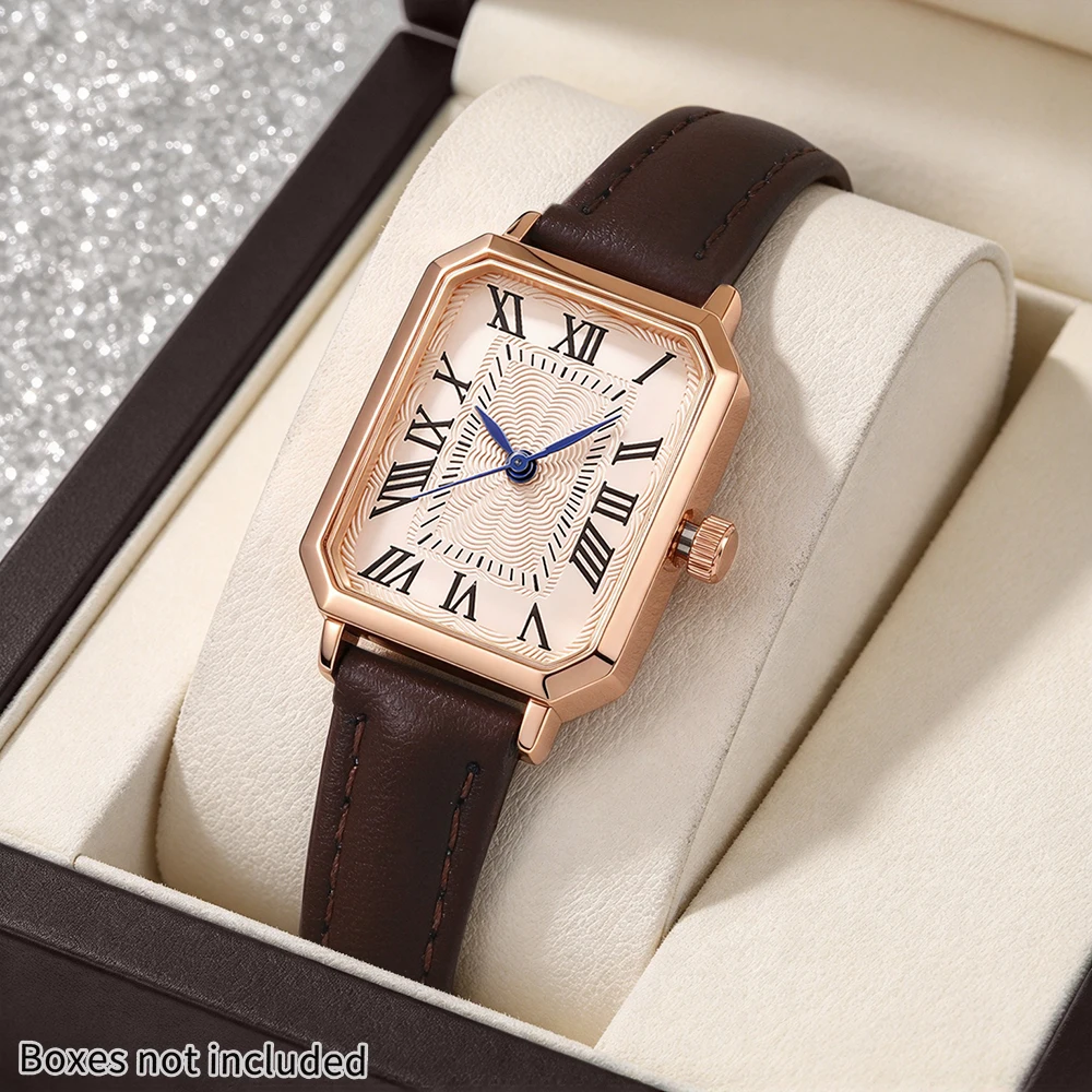 New Ladies' Watch with Retro Roman Blue Pointer Design, Simple and Stylish Rectangular Watch