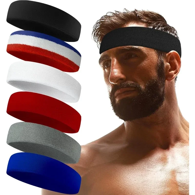 Damen Herren Sport-Stirnbänder für Yoga, Fitnessstudio, Workout, Tennis, Basketball, sportliche Schweißbänder, elastische Haarbänder, Baumwoll-Schweißband