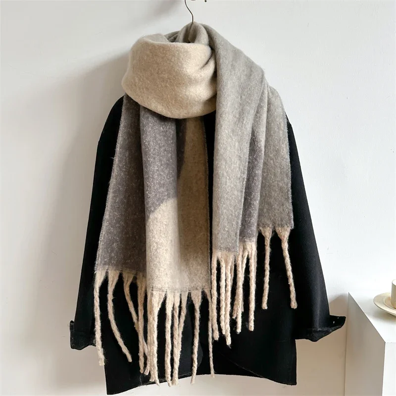 Fashion Cashmere Warm Scarfs Winter Pashmina Scarves Tassel Plaid New Scarf for Women Solid Shawl Wrap Lady Bandana Foulard 2023