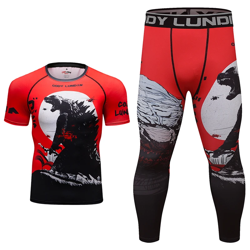 Rash Guard Jiu Jitsu T-Shirts+Pants Diving Swimming Surfing Rashguard 4pcs/set Mens Sport Boxing Bjj Gi MMA Muay Thai Shorts