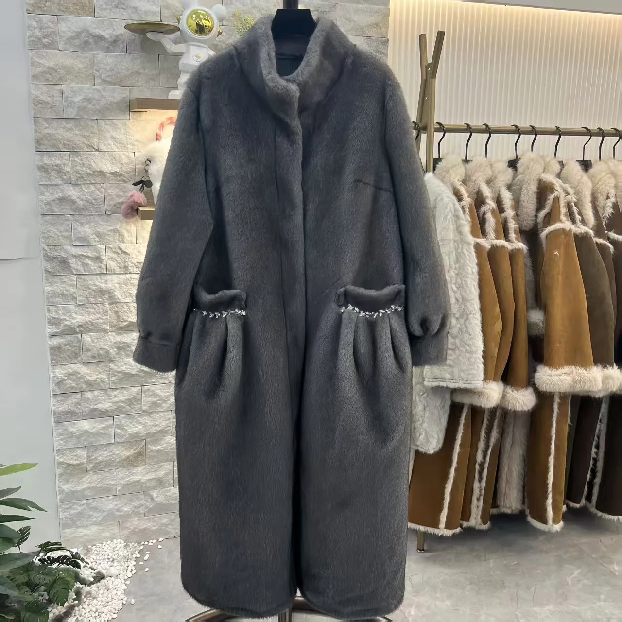 Faux Mink Fur Coat for Women,Covered Button Jacket,,High Quality,Sequins Overcoat,Female Clothes,New,Winter