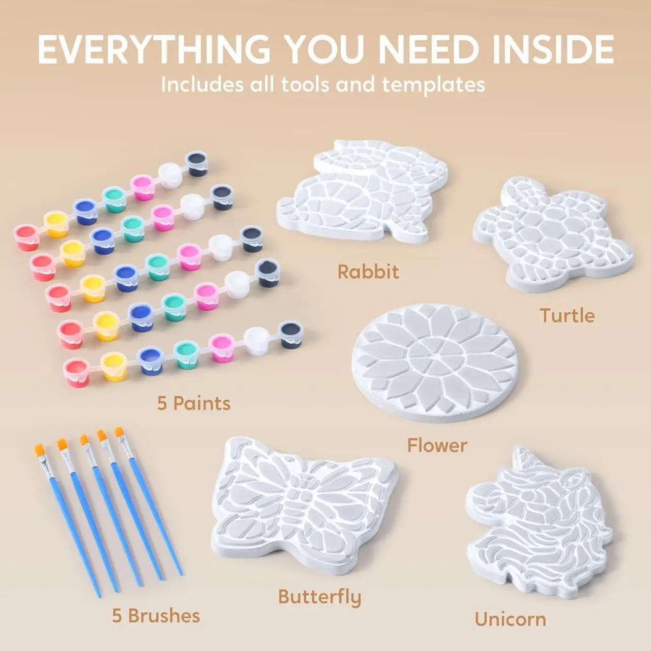 JOYFY Kids Stepping Stones طقم الطلاء 5 حديقة الحجارة السيراميك حديقة ديكور للأطفال هدايا عيد الميلاد عيد الميلاد