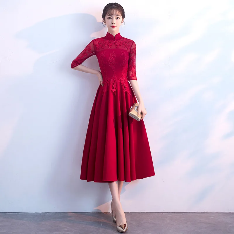 

Women Wedding Toast Cheongsams Dress 2023 New Fashion Red Elegant Chinese Traditional Wedding Dress Qipao Formal Prom Dresses