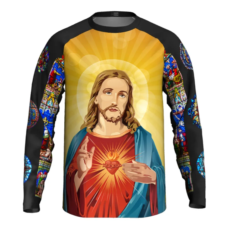 

Church Ride Shirt for Mountain Bike, MTB Cycling Top, Motocross Clothes, Bicycle Wear, Downhill Race, Jesus Christ X Motocycle