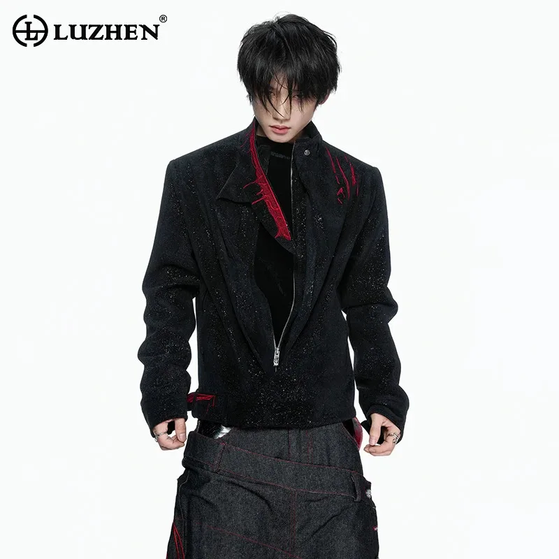 LUZHEN 2026 New Fashion Sequin Decorate Niche Design Casual Jacket Men's Handsome Embroidery Pattern Stand Neck Male Coat JY9093