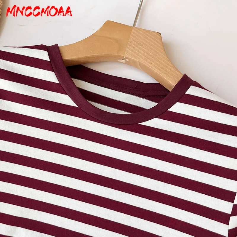 Women T-Shirt 2024 New Autumn Female Casual Slim Long Sleeves Stripes Cotton Tees Tops