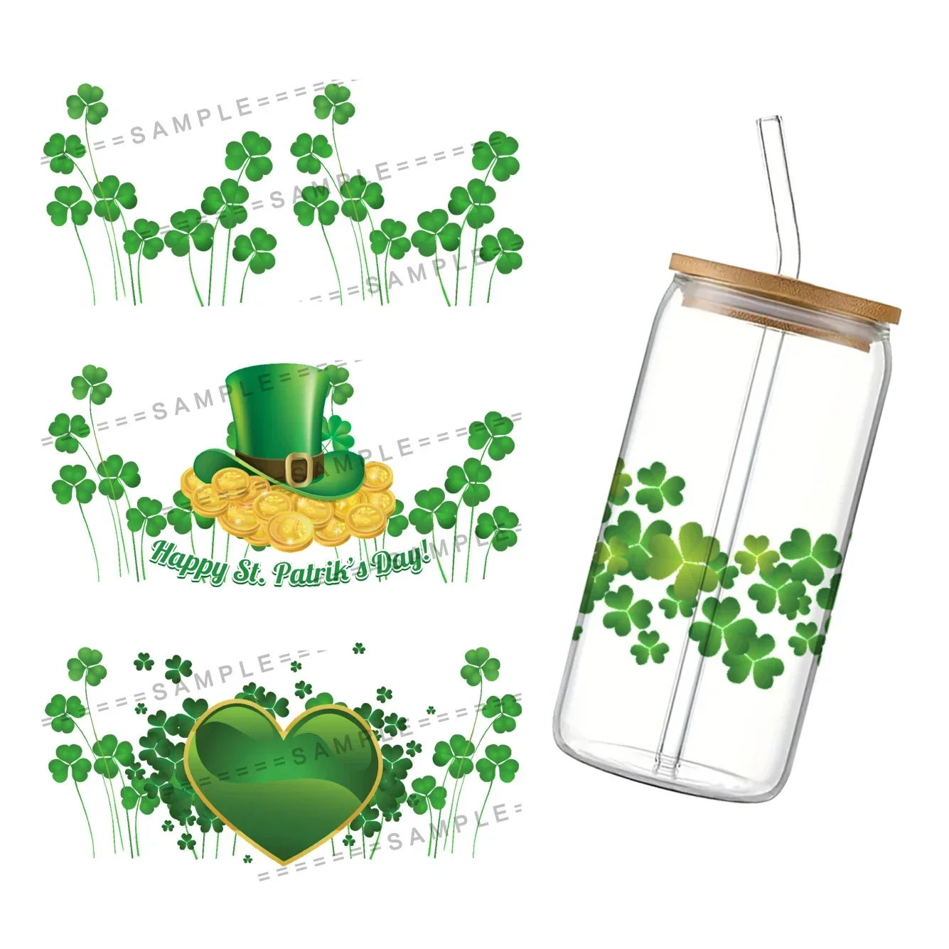 11x24 سنتيمتر عيد القديس باتريك ل Libbey 16oz يمكن الزجاج UV DTF القهوة يمكن التفاف Libbey الزجاج التفاف #5