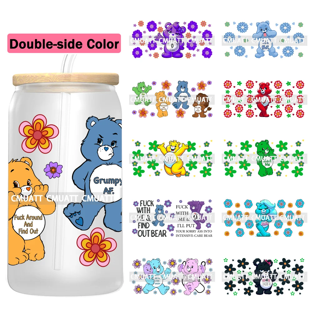 Adesivos de transferência de copo uv dtf, cor dupla face para vidro libbey de 16oz, personalizáveis, duráveis, à prova d'água