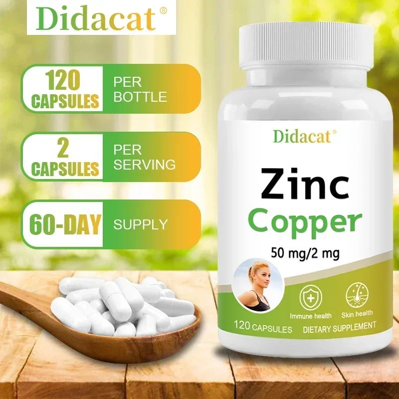 Zinc (Zinc Gluconate) 50 Mg + Copper (Copper Sulfate), Vegetarian Capsules - Gluten Free and Non-GMO, 2-in-1 Mineral Formula