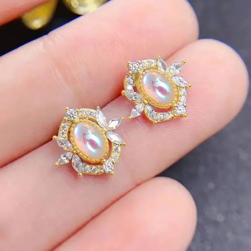 2026 New Moonstone Geometric Water Drop Earrings with High End Personality and Elegant Banquet Design Jewelry