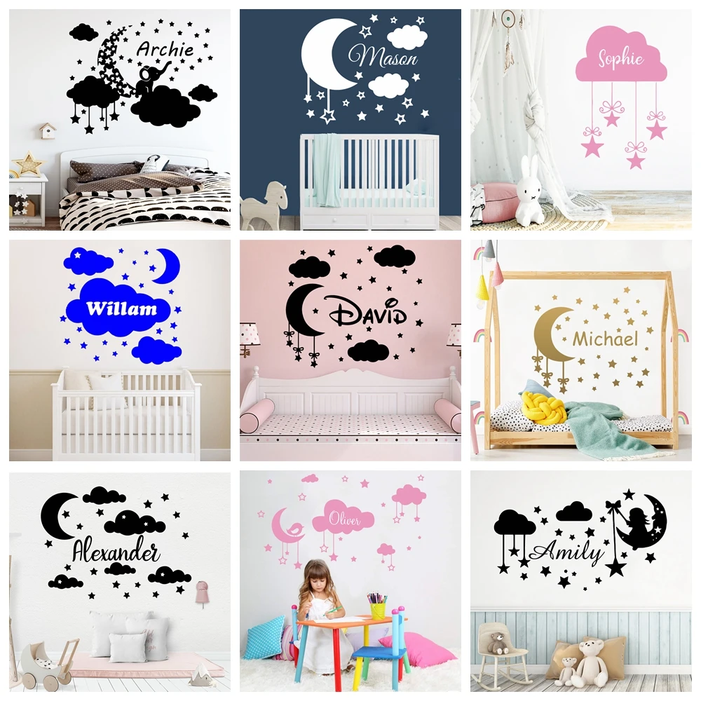 

1 pc nice cloud and stars customize name Wall Stickers Decorative Sticker Home Decor For Kids Rooms Home Decor Wall Art Decal