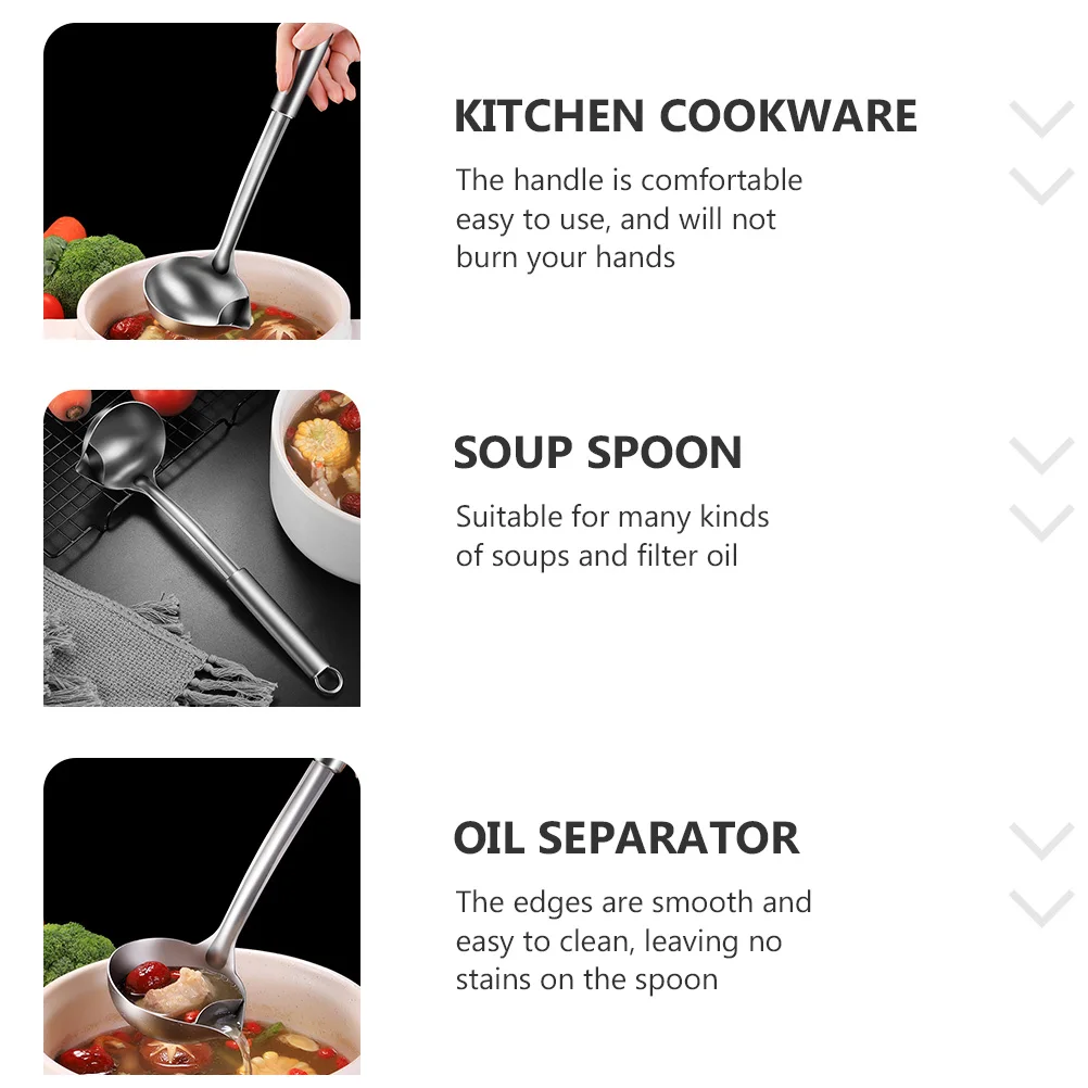 

Stainless Steel Grease Skimmer Oil Separator Soup Spoon Kitchen Cookware 304 Material Flat Round Handle Strainer Tool