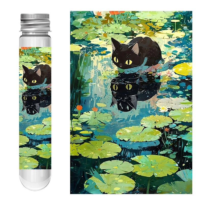 Mini Test Tube Jigsaw Puzzle - Lotus Leaf Cat Design Challenging Adult Decompression Game Family Toy