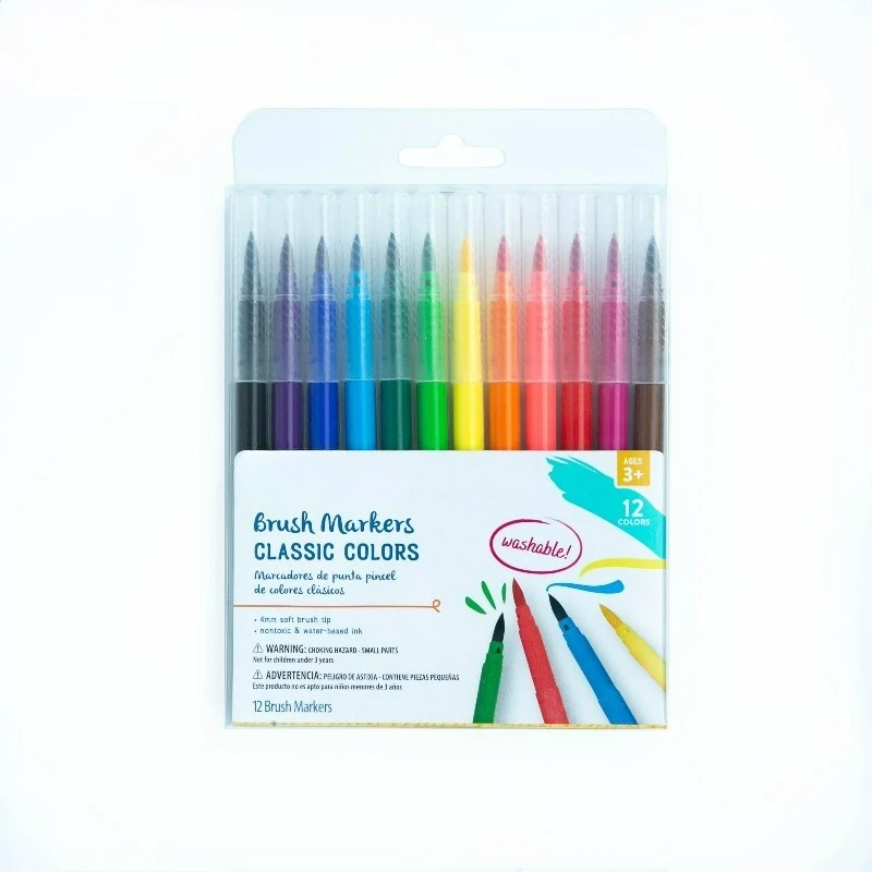 

Brush Markers with Washable Ink, Bullet Tip, Assorted Classic Colors, 12 Pieces