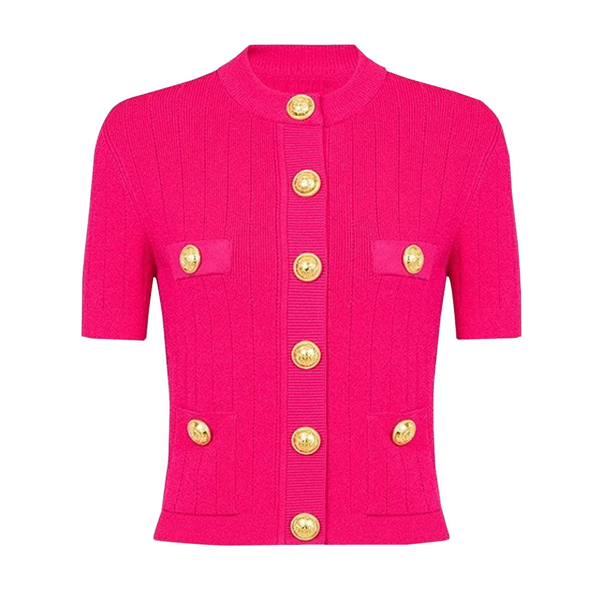 

SML New Arrival Multi Color Round Neck Short Sleeve Button Up Knitted Cardigan Slim Fit Casual Solid Women's Sweater Tops Female