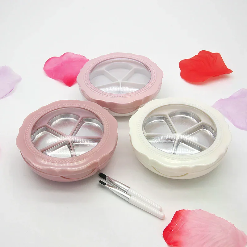 1pcs Flower Empty 5 Grids Powder Compact Eyeshadow Case Lipstick Container DIY Blush Box With Brush And Mirror