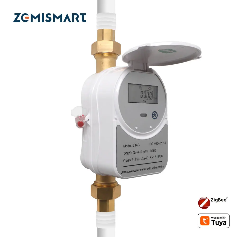 Compteur d'eau ultrasonique Zigbee avec vanne, écran LCD, compatible Tuya, mesure la quantité d'eau, le débit, la consommation, IP68, Zigbee2mqtt HA