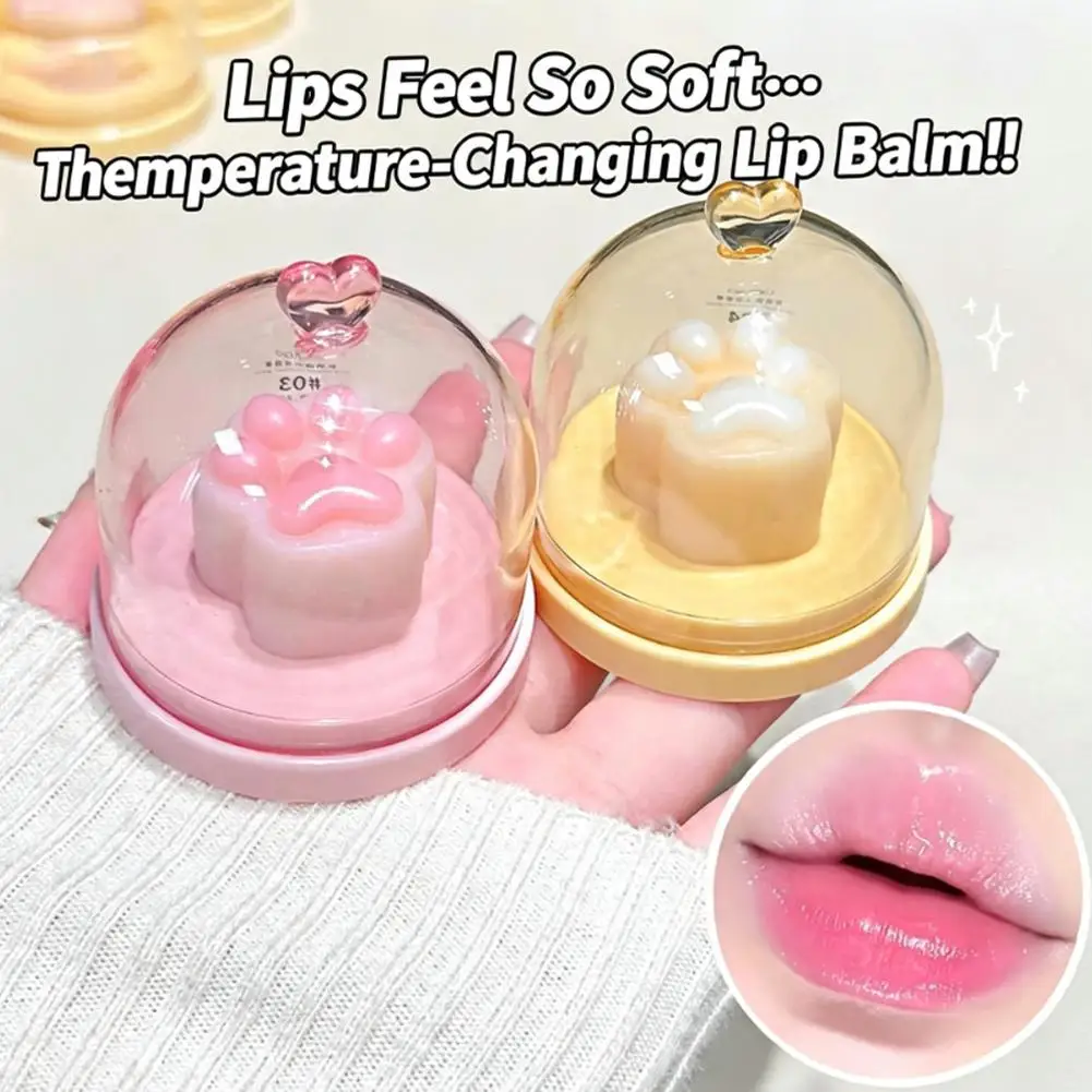 Cat Paw Color Changing Lip Balm Temperature Reactive Moisturizing Lip Care Hydrating Non Sticky Balm for Dry Chapped Lips