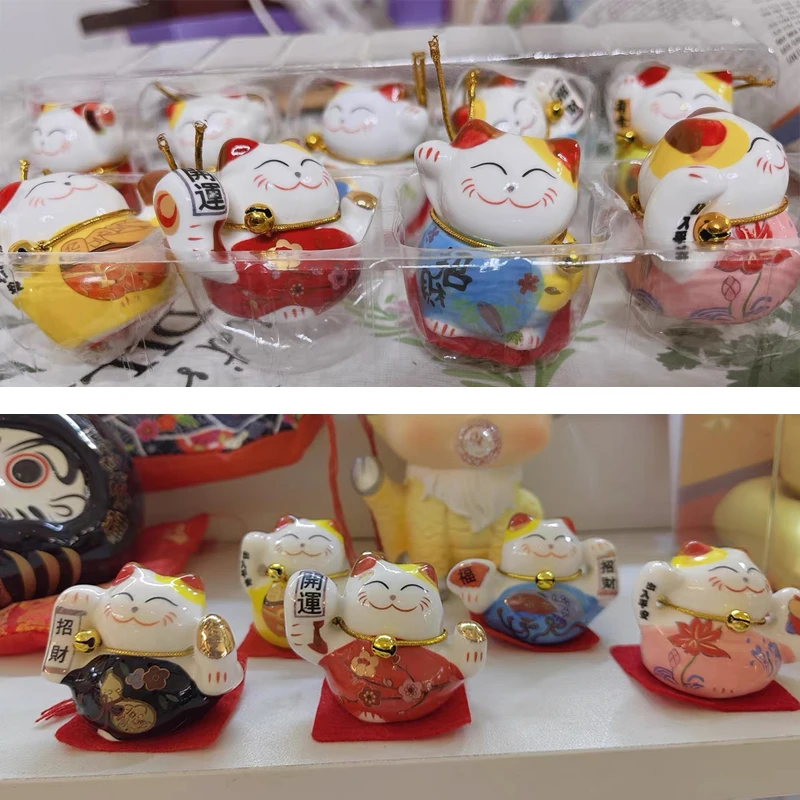 Mini Fortune Cat Creative Ornament: Ceramic Lucky Cat Decoration, Car-Mounted or Office Desktop Soft and Cute Gadget