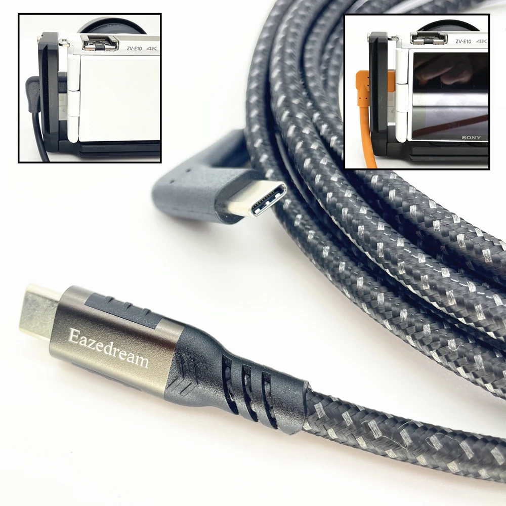 Eazedream 3m/5m tipo-c usb para USB-C cabo amarrado de transmissão ao vivo para sony canon nikon câmera pc imagem borda webcam youtube tiktok