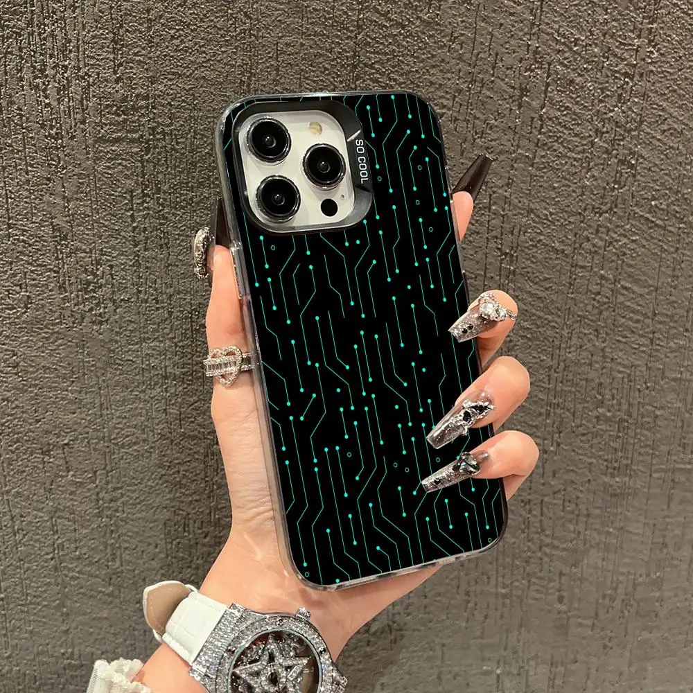 

Green circuit design phone case for iPhone 16 15 14 13 12 11 Pro/ Max/Plus shock-proof rear cover anti-fingerprint