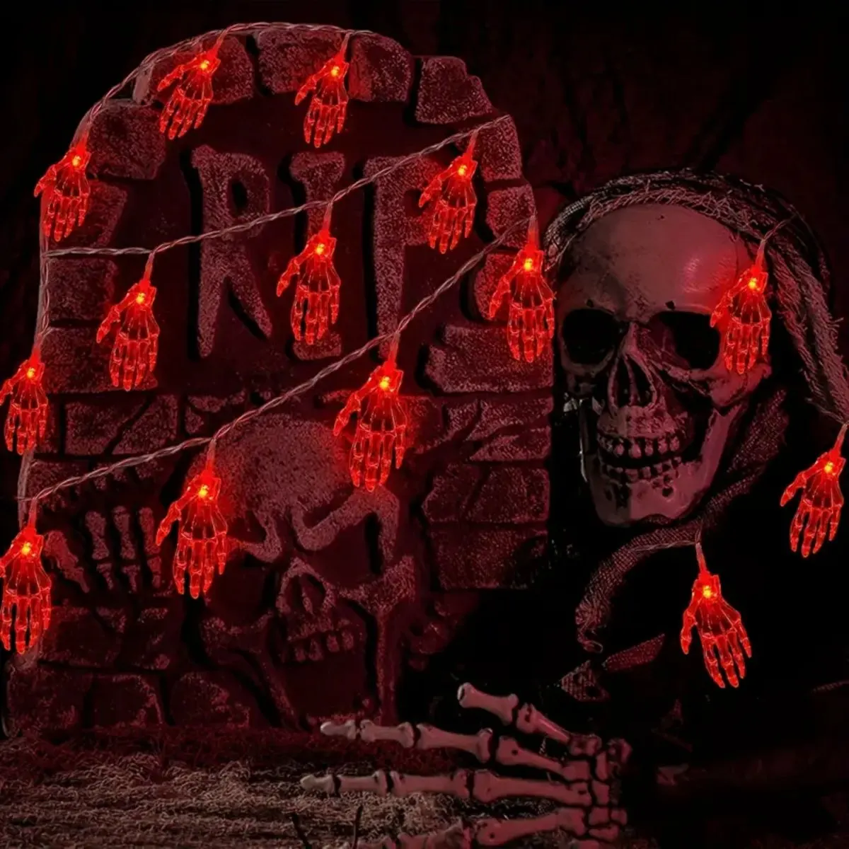 1pc 20LED Halloween Skeleton Hand Batterie Betrieben String Licht Schreckliche Atmosphäre Schädel Hand Lampe Für Home Patry Yard decor – Detail 5