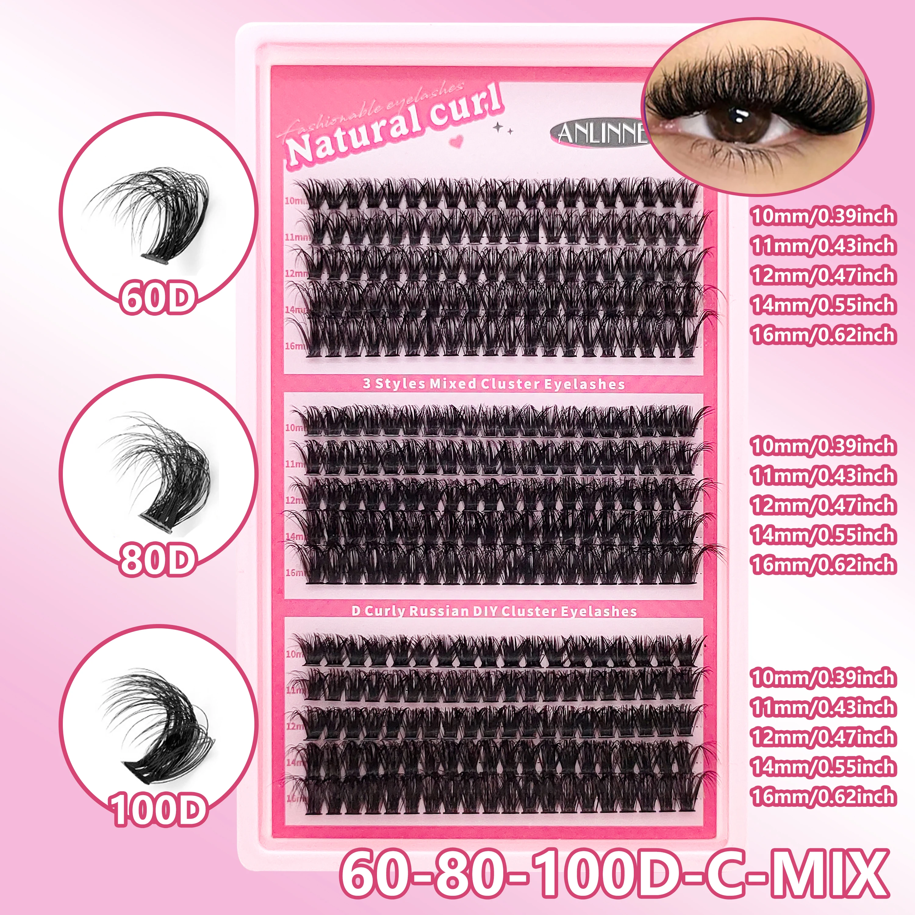 

15Rows False Eyelashes Cluster 3D Lashes Wispy & Full Individual Lashes Soft Natural Eyelash Extension，Easy Wear Long Lasting