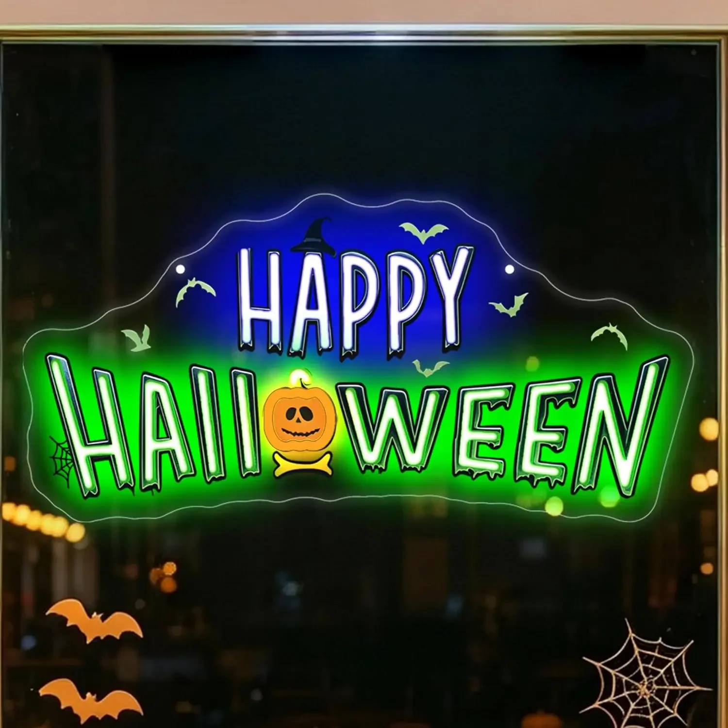 Happy Halloween Neon Sign, USB Powered LED Neon Light, Halloween Party Window Bedroom Gaming Room Bar Holiday Decoration Gift