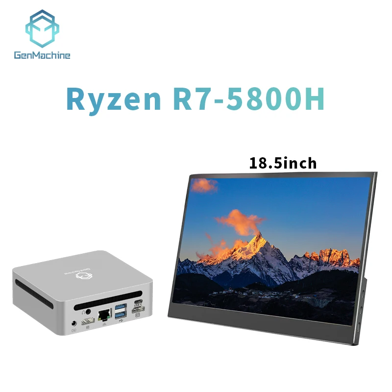 Мини-ПК GenMachine AMD Ryzen 7 5800H + 18,5-дюймовый игровой монитор 100 часов Windows 11 DDR4 WIFI6 BT5.2 Игровой компьютер своими руками мини-ПК