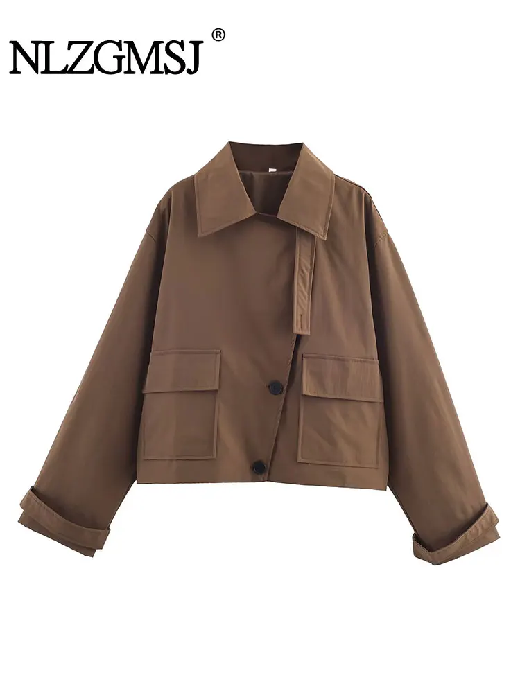 

NLZGMSJ Vintage Casual Women Jackets Solid Single-breasted Pocket Long Sleeve Coats New Fashion 2025 Autumn Winter Outwears