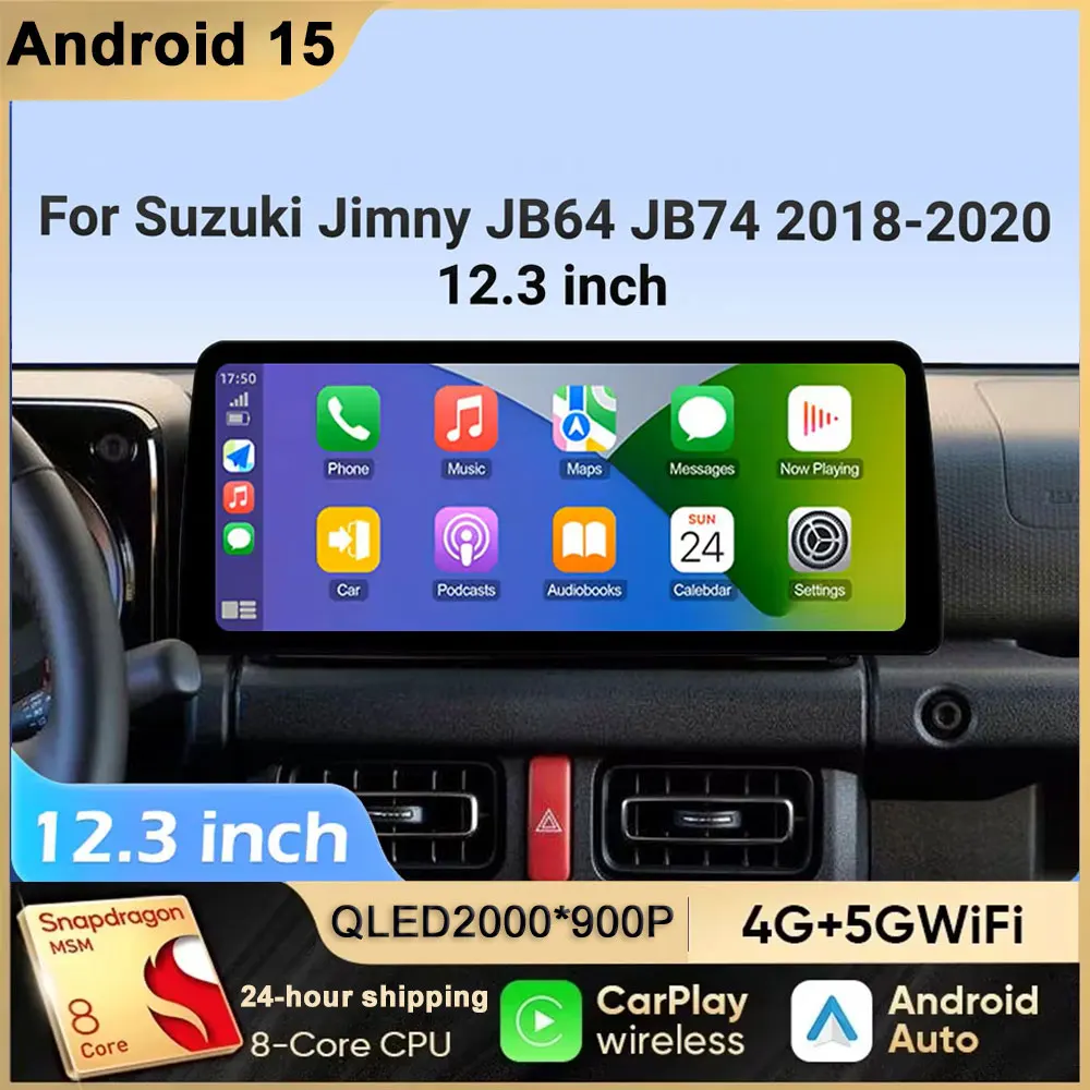 

12,3-дюймовый для Suzuki Jimny JB64 JB74 2018 2019 2020 Автомобильный радиоприемник Мультимедиа Android 14 Беспроводной BT CarPlay 4G GPS Экран головного устройства