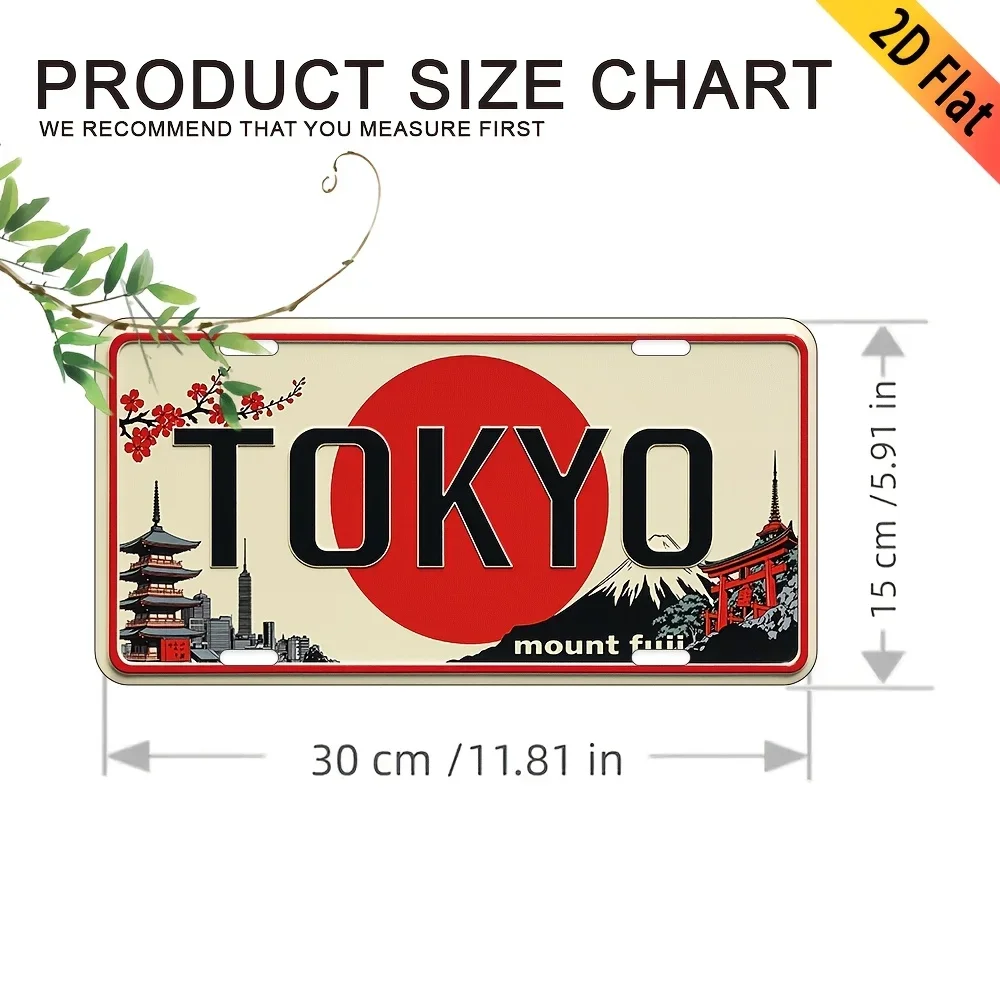 2D Flat Printing Tokyo Japan Aluminum Sign, Mount Fuji Cherry Blossom Vintage License Plate Asian Travel Wall Plaque