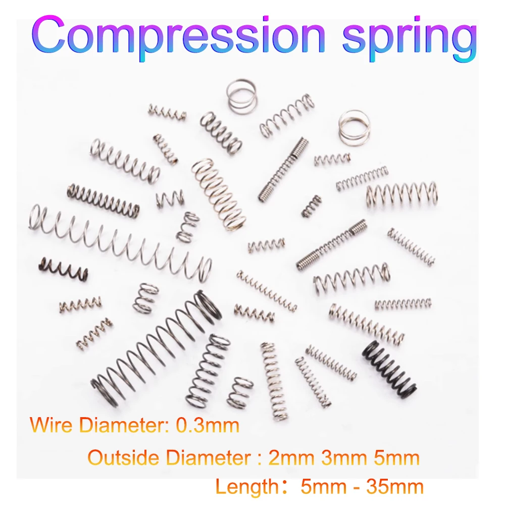 10/30/50/100Pcs Small Compression Spring steel Wire Micro Shock Absorber Spring Wire diameter 0.3mm Outer Diameter 2-5mm