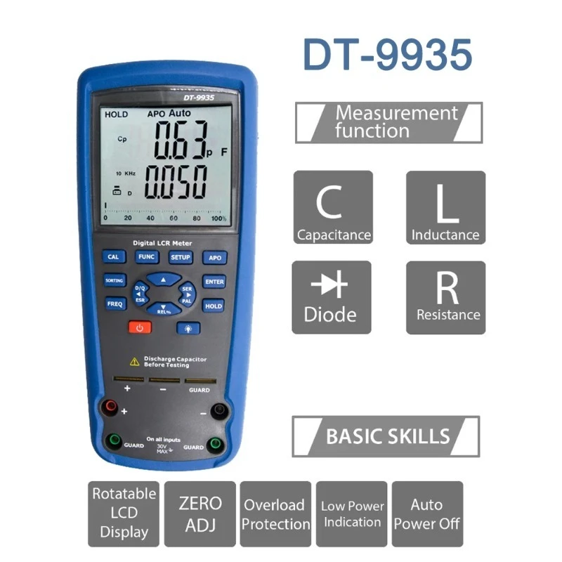 DT‑9935 LCR Meter Multimeter Tester Capacitance Resistance Inductance Measuring Tool WITH Crocodile Clip FOR Component Testing