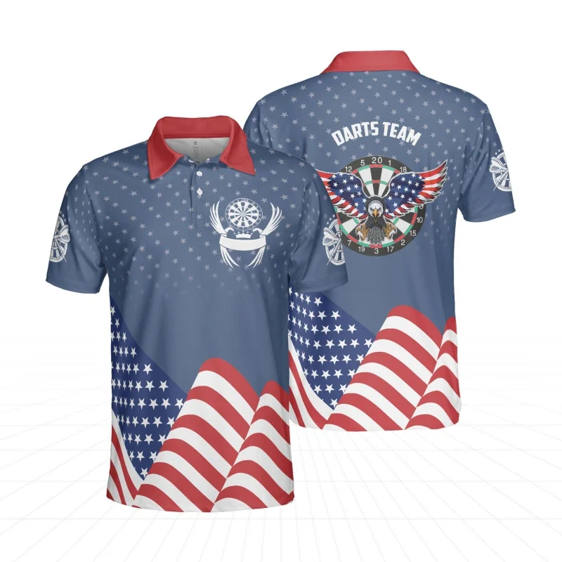 Camiseta Polo de Camuflaje 3D Print America para Hombre, Camisetas Personalizadas con Patrón de Dardos, Camisetas de Verano Holgadas y Deportivas de Manga Corta con Cuello Redondo