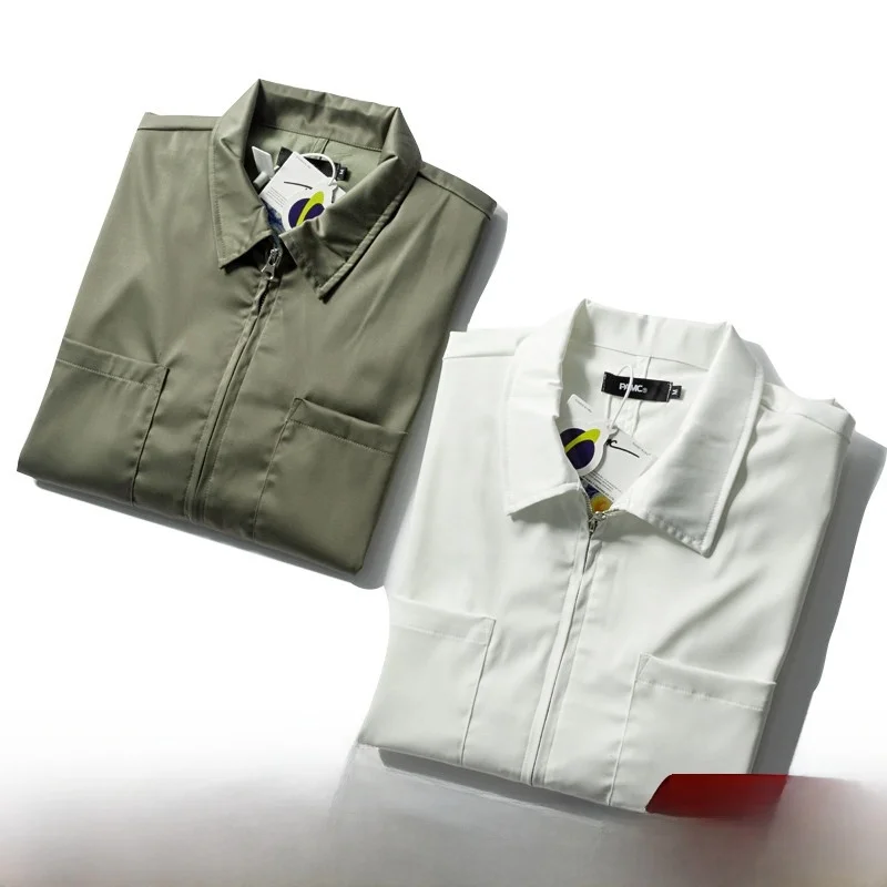 

Sle Men's Casual Loose Faion Workwear irt Jaet Silk Smooth Summer Lightweight ort Sve Square Collar